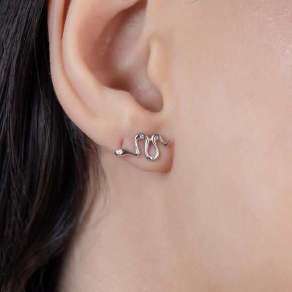 Sterling Silver Snake Stud Earrings: Gold-Plated Serpent Jewelry - Picture 3 of 7